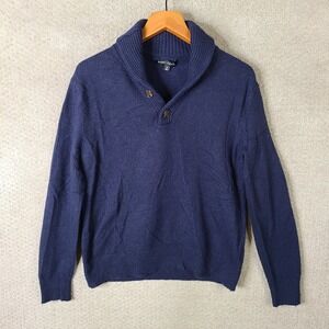 J Crew Sweater Mens Medium Blue Wool Blend Shawl Collar Pullover Navy Mercantile